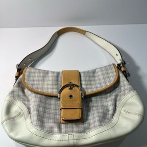Coach Plaid Shoulder Bag in White and Tan - Very Good Condition